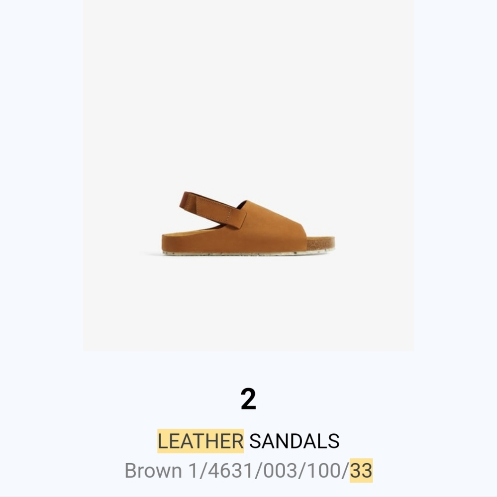 Zara leather sandals size EUR 33 US 2